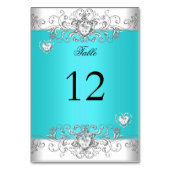 テーブル番号ティール（緑がかった色）ブルー結婚ズシルバーダイヤモンド テーブルナンバー (裏面)