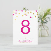 テーブル番号バルミツワーグラム紙吹雪金ゴールドピンク 招待状 (スタンド正面)