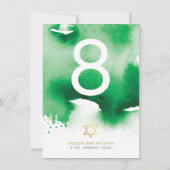 テーブル番号バー（ユダヤ教の）バル・ミツバー星緑水色 招待状 (裏面)