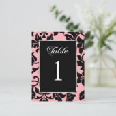 テーブル番号ピンクと黒のダマスク ポストカード (スタンド正面)