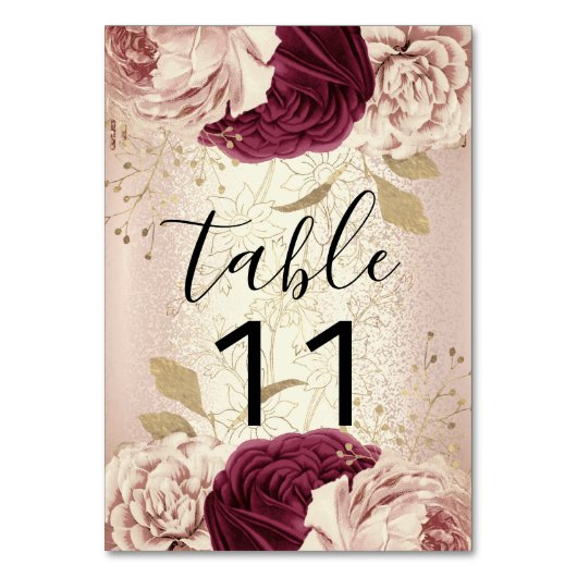 テーブル番号ピンク花模様バラ金ゴールドマルサラ テーブルナンバー (裏面)