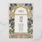テーブル番号ブーゲンビリア海軍ブルー結婚金ゴールド 箔招待状 (正面)