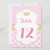 テーブル番号プリンセスピンク金ゴールドグリッタークラウン 招待状 (正面)