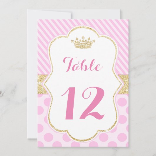 テーブル番号プリンセスピンク金ゴールドグリッタークラウン 招待状 (正面)
