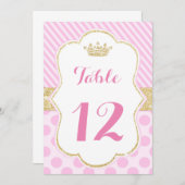 テーブル番号プリンセスピンク金ゴールドグリッタークラウン 招待状 (正面/裏面)