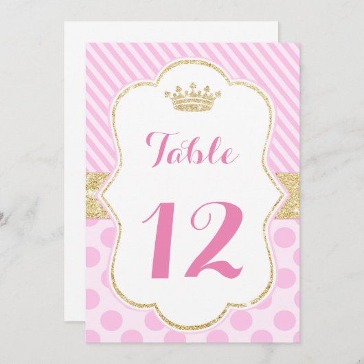 テーブル番号プリンセスピンク金ゴールドグリッタークラウン 招待状 (正面/裏面)
