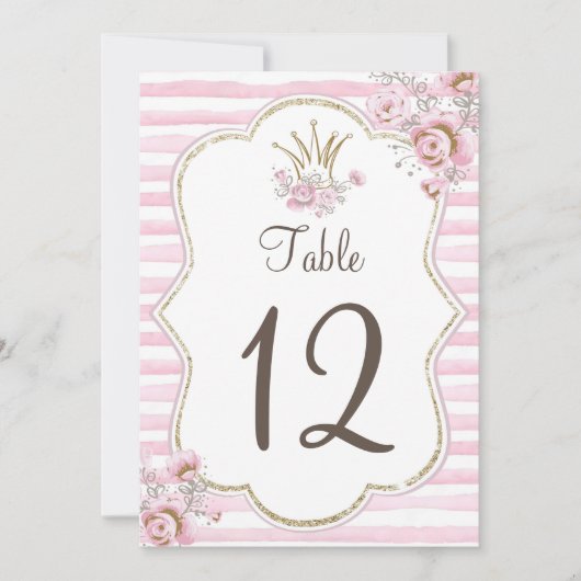 テーブル番号プリンセスフローラピンク金ゴールド 招待状 (正面)