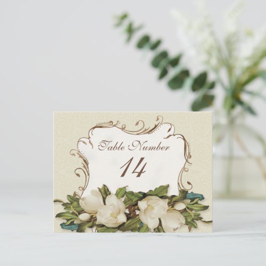 テーブル番号ヴィンテージマグノリア渦巻きダマスカード ポストカード (スタンド正面)