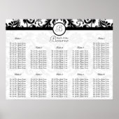 テーブル番号別ブラックダマスクの結婚式のシーティングチャート ポスター (正面)