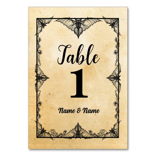 テーブル番号結婚のゴシック様式のフレームハロウィーンカード テーブルナンバー (正面)