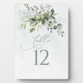 テーブル番号緑の水の色結婚のイーゼル フォトプラーク (正面)