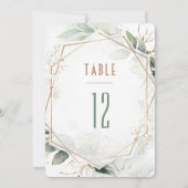 テーブル番号金ゴールドと緑のジオメト結婚リ 招待状 (裏面)