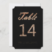 テーブル番号14 ブラックゴールド エレガントな案内カード 招待状 (正面)