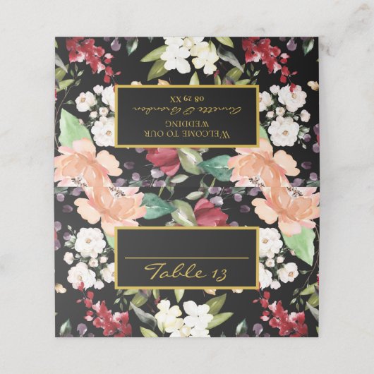 テーブル番号 |ようこそエレガントブラック金ゴールドフローラ プレイスカード (外部開封)