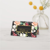 テーブル番号 |ようこそエレガントブラック金ゴールドフローラ プレイスカード (正面)