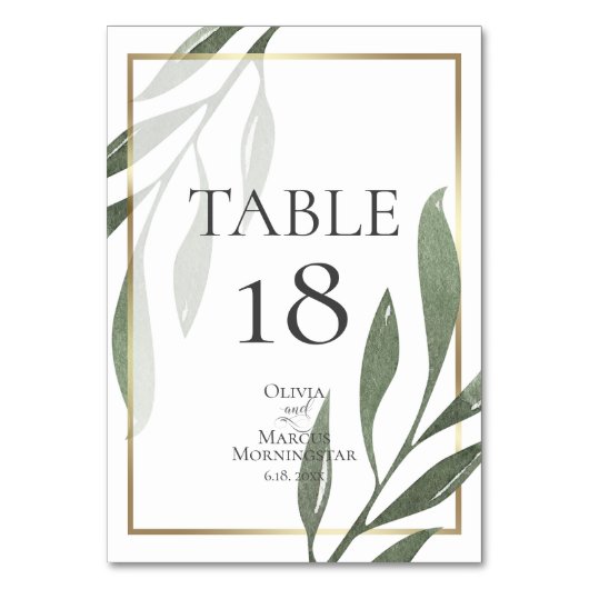 テーブル番号 |セージ緑のオリーブの枝の水色 (裏面)