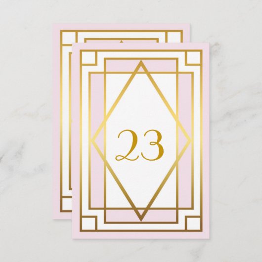 テーブル番号，素晴らしギャツビーエレガント，シック，ホワイトピンク 招待状 (正面/裏面)