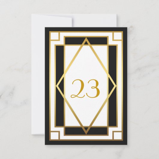 テーブル番号，素晴らしギャツビーエレガント，シック，ホワイトブラック 招待状 (正面)