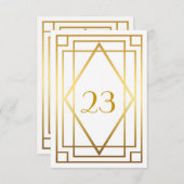 テーブル番号，素晴らしギャツビーエレガント，シック，ホワイト金ゴールド 招待状 (正面/裏面)