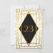 テーブル番号，素晴らしギャツビーエレガント，白金ゴールドブラック 招待状 (正面)