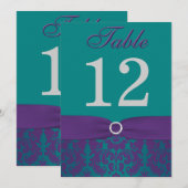 テーブル番号 | 紫と青緑のダマスク 招待状 (正面/裏面)