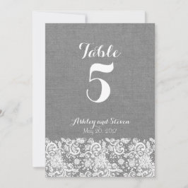 テーブル番号rustic 結婚 -灰色のバーラップとレース 招待状