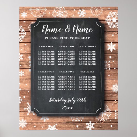 テーブル結婚のポスターに冬の雪の結晶 ポスター (正面)