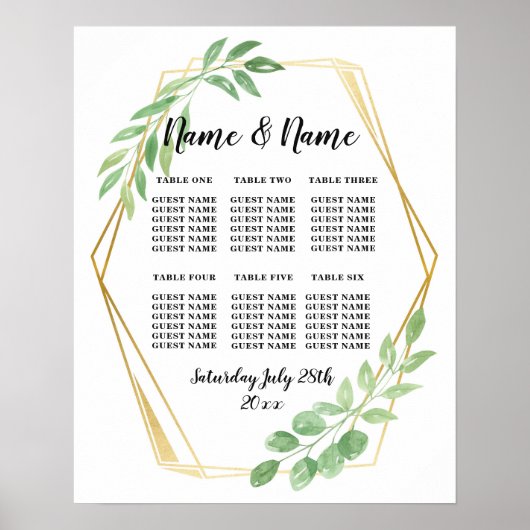 テーブル結婚の葉ポスターの座席金ゴールド枠 ポスター (正面)