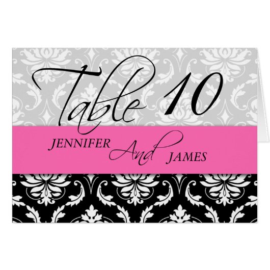 テーブル結婚ナンバーカードダマスクホットピンク (正面横)