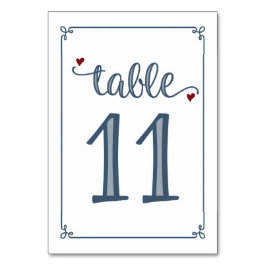 "テーブル11"ほこりっぽいブルー&ダークレッド テーブルナンバー