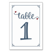 "テーブル1"ほこりっぽい青と濃い赤 テーブルナンバー (正面)