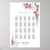 テーブル20ピンクホワイトローズフローラシーティングチャート ポスター (正面)