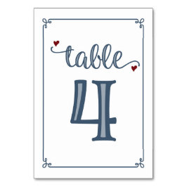 "テーブル4"ほこりっぽい青と濃い赤 テーブルナンバー