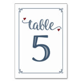 "テーブル5"ほこりっぽい青と濃い赤 テーブルナンバー (裏面)