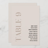 テーブル9 モダン ボールド ベージュ 結婚式 テーブル ナンバー 招待状 (正面/裏面)