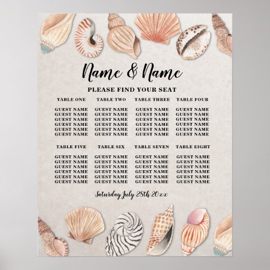 テーブル ウェディング 着席 8 着席計画 シェル 海 ポスター (正面)