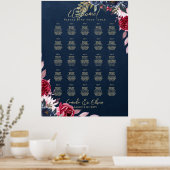 テーブルBurgundyブルーフローラ金ゴールドシーティングチャート ポスター (キッチン)