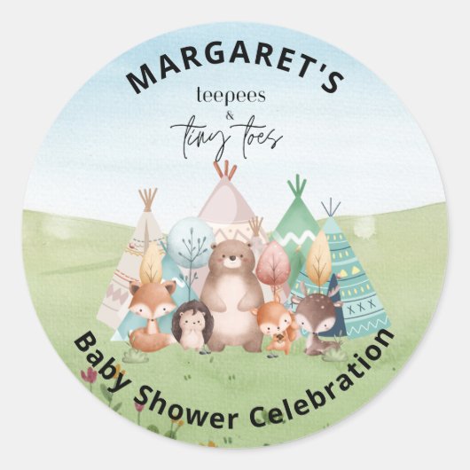テープと小さな足指ベビーシャワーステッカー ラウンドシール (正面)