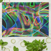 テープのような曲線、カラフルネオン、レリーフ、 浮き彫りのオーバーラップ キッチンタオル (折り畳み)