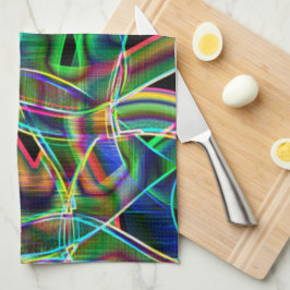 テープのような曲線、カラフルネオン、レリーフ、 浮き彫りのオーバーラップ キッチンタオル