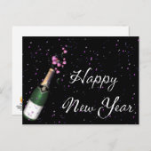 テープの切れ目、シャンパンボトル 幸せな新年 ポストカード (正面/裏面)