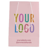 テープピンクの紙製ギフトバッグ - カスタムビジネスロゴ ミディアムペーパーバッグ (裏面)