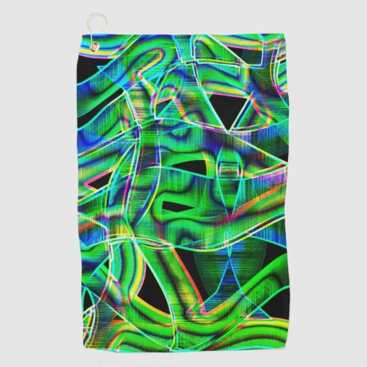 テープ状の曲線、色と緑のネオンまたはレリーフ、 浮き彫り ゴルフタオル (正面)