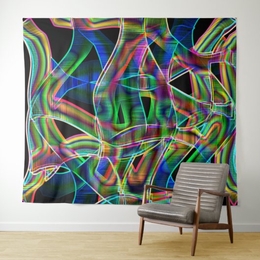 テープ状曲線の重なり合い、ネオンカラフルレリーフ、 浮き彫り タペストリー (インサイチュ(横))