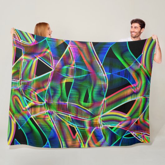 テープ状曲線の重なり合い、ネオンカラフルレリーフ、 浮き彫り フリースブランケット (インサイチュ)