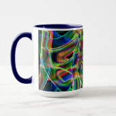 テープ状曲線の重なり合い、ネオンカラフルレリーフ、 浮き彫り マグカップ (左)