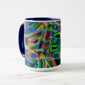 テープ状曲線の重なり合い、ネオンカラフルレリーフ、 浮き彫り マグカップ (正面左)