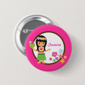 テーマかわいいフラ女の子のハワイのルアウ(ハワイ式宴会) 缶バッジ (正面&裏面)