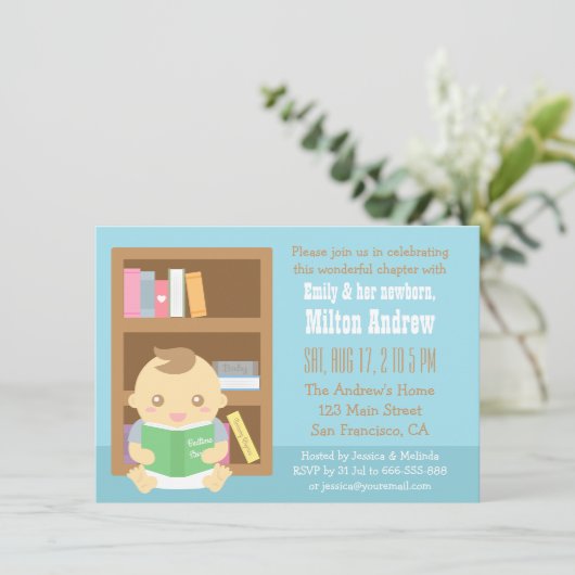 テーマかわいい本男の赤ちゃんのシャワーの招待状 招待状 (スタンド正面)