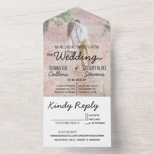 テーマなし、1つの結婚式招待状ですべてを愛 オールインワン招待状 (内側)